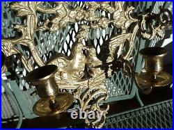 Vintage Brass Bronze Dove Love Birds Candelabra Candle Holder Wall Hanging Pair