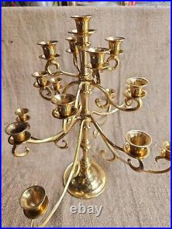 Vintage Brass Candelabra Holds 17 Candles, Swivel Arms Candle Holder 18x18