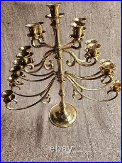 Vintage Brass Candelabra Holds 17 Candles, Swivel Arms Candle Holder 18x18