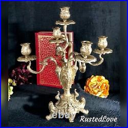 Vintage Brass Candelabra Victorian Ornate Heavy Centerpiece Candle holder