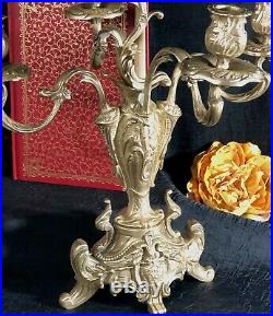 Vintage Brass Candelabra Victorian Ornate Heavy Centerpiece Candle holder