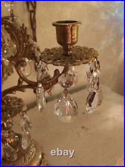 Vintage Brass Candelabra With Crystals. Heavy