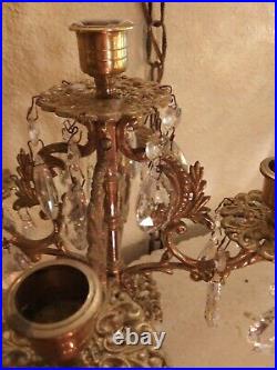 Vintage Brass Candelabra With Crystals. Heavy