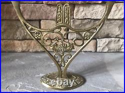 Vintage Brass Candle Holder Metal Candlesticks Made In Israel Scrolls Floral MCM