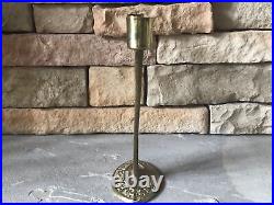 Vintage Brass Candle Holder Metal Candlesticks Made In Israel Scrolls Floral MCM