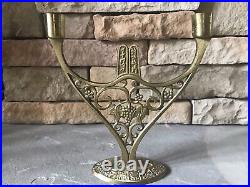 Vintage Brass Candle Holder Metal Candlesticks Made In Israel Scrolls Floral MCM