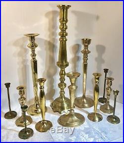 Vintage Brass Candle Holders Large Wedding Holiday Mantle Candlesticks Set 12