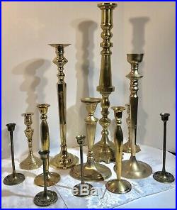 Vintage Brass Candle Holders Large Wedding Holiday Mantle Candlesticks Set 12