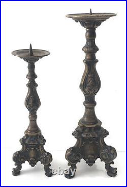 Vintage Brass Candle Holders Set Pair Bronze Ornate Pricket Candlestick Pillars