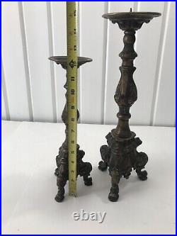 Vintage Brass Candle Holders Set Pair Bronze Ornate Pricket Candlestick Pillars