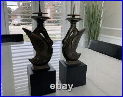 Vintage Brass Candle Holders, by Ethan Allen Bronze Swan candlestick