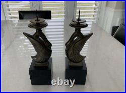 Vintage Brass Candle Holders, by Ethan Allen Bronze Swan candlestick