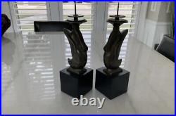 Vintage Brass Candle Holders, by Ethan Allen Bronze Swan candlestick