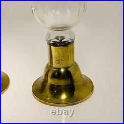 Vintage Brass Candle Stick Holder Glass Wind Guard Chimney