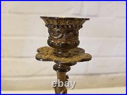 Vintage Brass Candle Stick / Holder and 3 Leg Base with Face Decorations