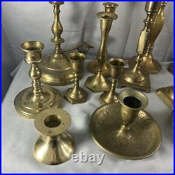 Vintage Brass Candlestick Candle Holder Lot of 17 Various Sizes Patina Wedding