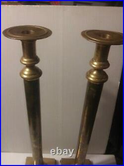 Vintage Brass Candlestick Candle Holders 24 tall w Clean Finish Heavy