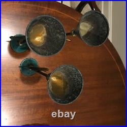 Vintage Brass Candlestick Group Postmodern Memphis Milano Style, Green Patina