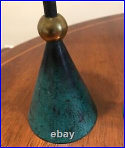 Vintage Brass Candlestick Group Postmodern Memphis Milano Style, Green Patina