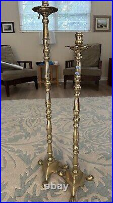 Vintage Brass Candlestick TALL Floor Taper Candle Holder Matching Pair 35 39