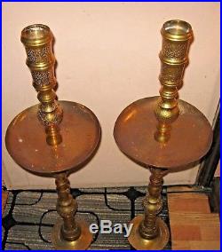 Vintage Brass Candlesticks Candle Holders Altar Church Large Pair 36 10 bowl