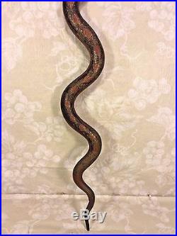Vintage Brass Cobra Snake Candle Holder Painted and Incised Snake Body
