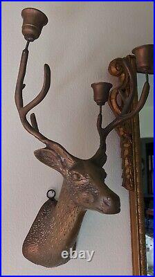 Vintage Brass Deer Candelabra Wall Hanging 14.5