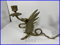 Vintage Brass Dragon Candle Holder Set Lot of 2 Griffin Gothic Mid Century Art