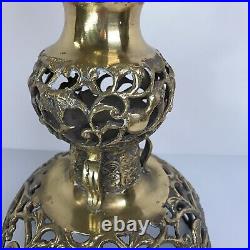 Vintage Brass Floor Candle Holder Filigree 21.5 Tall Made in Japan