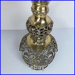 Vintage Brass Floor Candle Holder Filigree 21.5 Tall Made in Japan