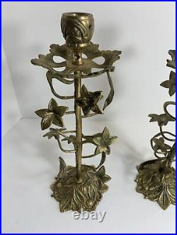 Vintage Brass Floral Candle holder Victorian embossed Lillies Hollywood Regency