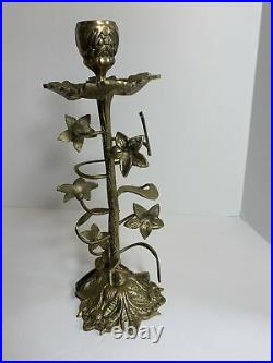 Vintage Brass Floral Candle holder Victorian embossed Lillies Hollywood Regency