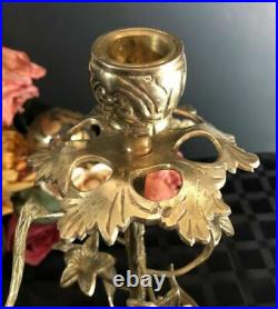 Vintage Brass Floral Candle holder Victorian embossed Lilly Hollywood Regency
