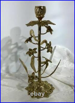 Vintage Brass Floral Candle holder Victorian embossed Lilly Hollywood Regency