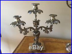 Vintage Brass French Empire Neoclassical Candelabra Garniture 3 Piece Lamp Set