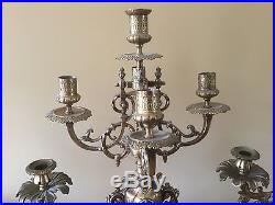 Vintage Brass French Empire Neoclassical Candelabra Garniture 3 Piece Lamp Set