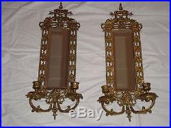Vintage Brass Glo-Mar ArtWorks Wall Sconces with Mirror Candle Holders