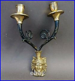 Vintage Brass Gothic Brass Lady Wall Mount Candle Holder Sconce HEAVY