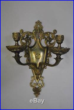 Vintage Brass Gothic Revival Two Arm Wall Candleholder
