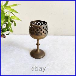 Vintage Brass Grid Cut Candle Stand Holder OIl Lamp Diwali Festival Item M88