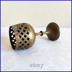 Vintage Brass Grid Cut Candle Stand Holder OIl Lamp Diwali Festival Item M88