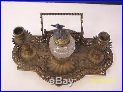 Vintage Brass INK STAND Ink Well with Candle Holders