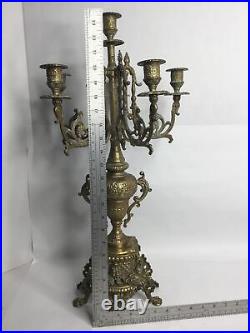 Vintage Brass Italian Baroque Style Candelabra 5 Arm 6 Holders 23.75 Tall