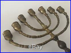 Vintage Brass Jewish Menorah Candelabra 7 Arm Branch Candle Holder, 10 1/2 Tall