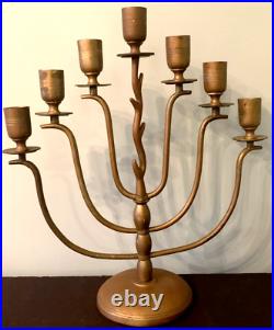 Vintage Brass Jewish Menorah Candelabra 7 Branch Candle Holder 16 3/4 Tall