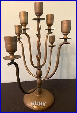 Vintage Brass Jewish Menorah Candelabra 7 Branch Candle Holder 16 3/4 Tall