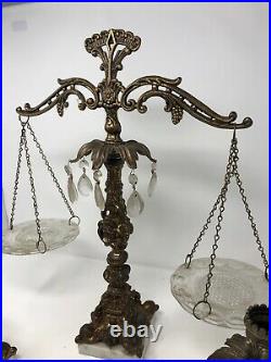 Vintage Brass Justice Balance Scale With Matching Candle Holders Marble Bases