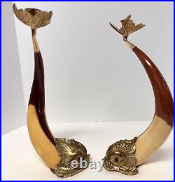 Vintage Brass Koi Fish Faux Horn Candle Holder SIGMA The Tastesetter Set Of 2