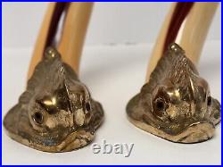 Vintage Brass Koi Fish Faux Horn Candle Holder SIGMA The Tastesetter Set Of 2