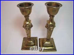 Vintage Brass Lion Head Candlesticks nice fluted four sided pair candle holders